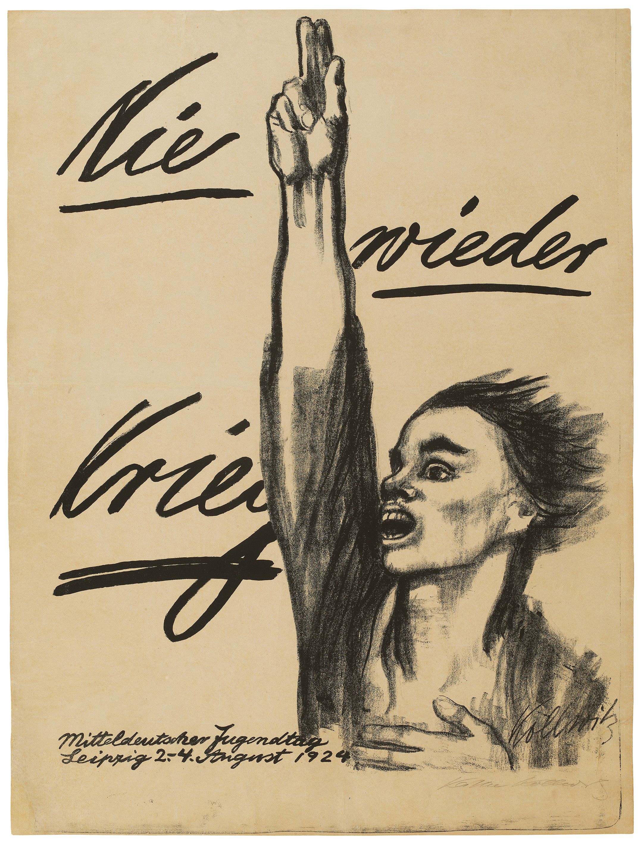 Käthe Kollwitz, 1867–1945, Plakat „Nie wieder Krieg“, 1924, Pinsellithographie (Umdruck), 940 x 685 mm