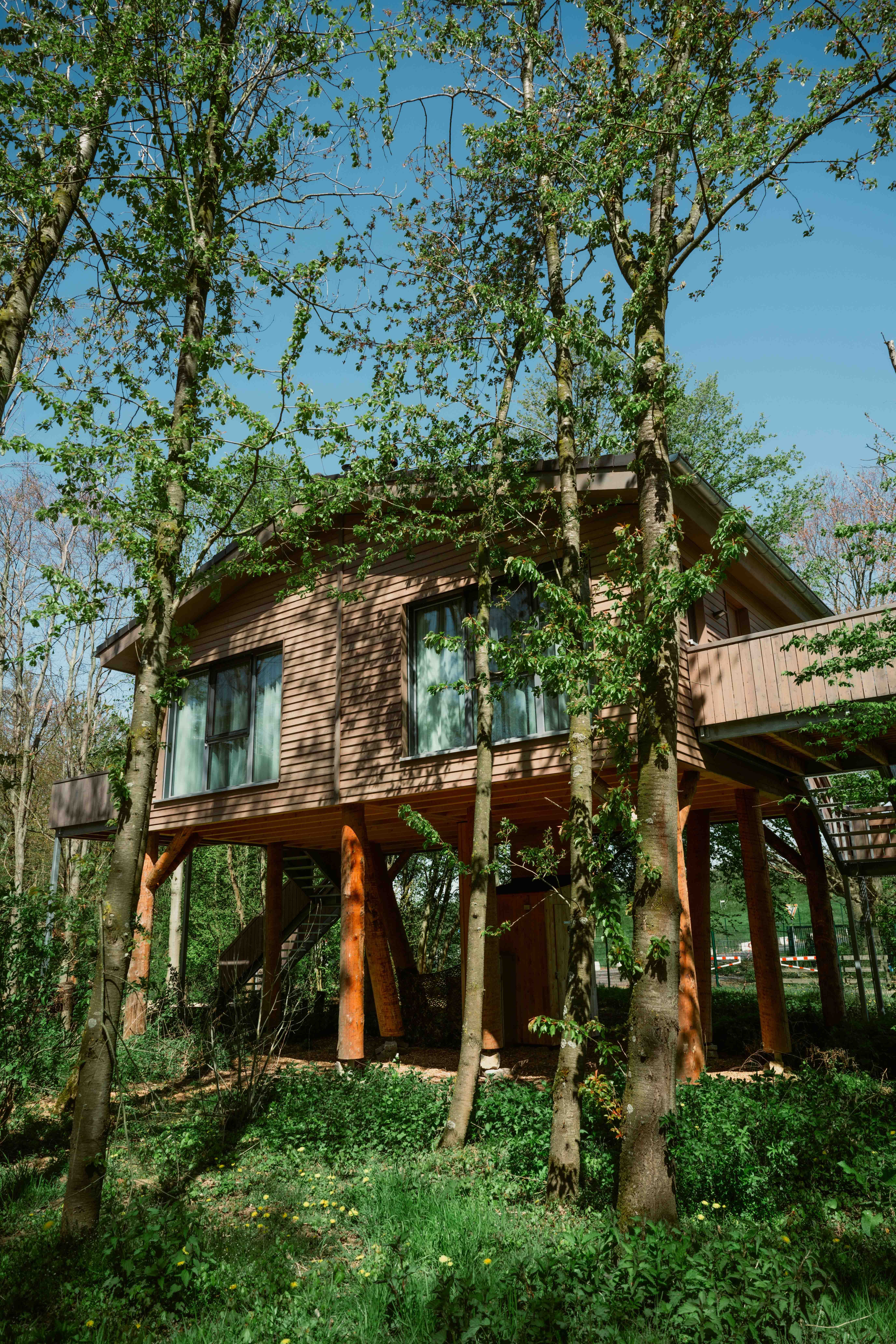 Blick auf Baumchalet im Alpanpark Neuss
