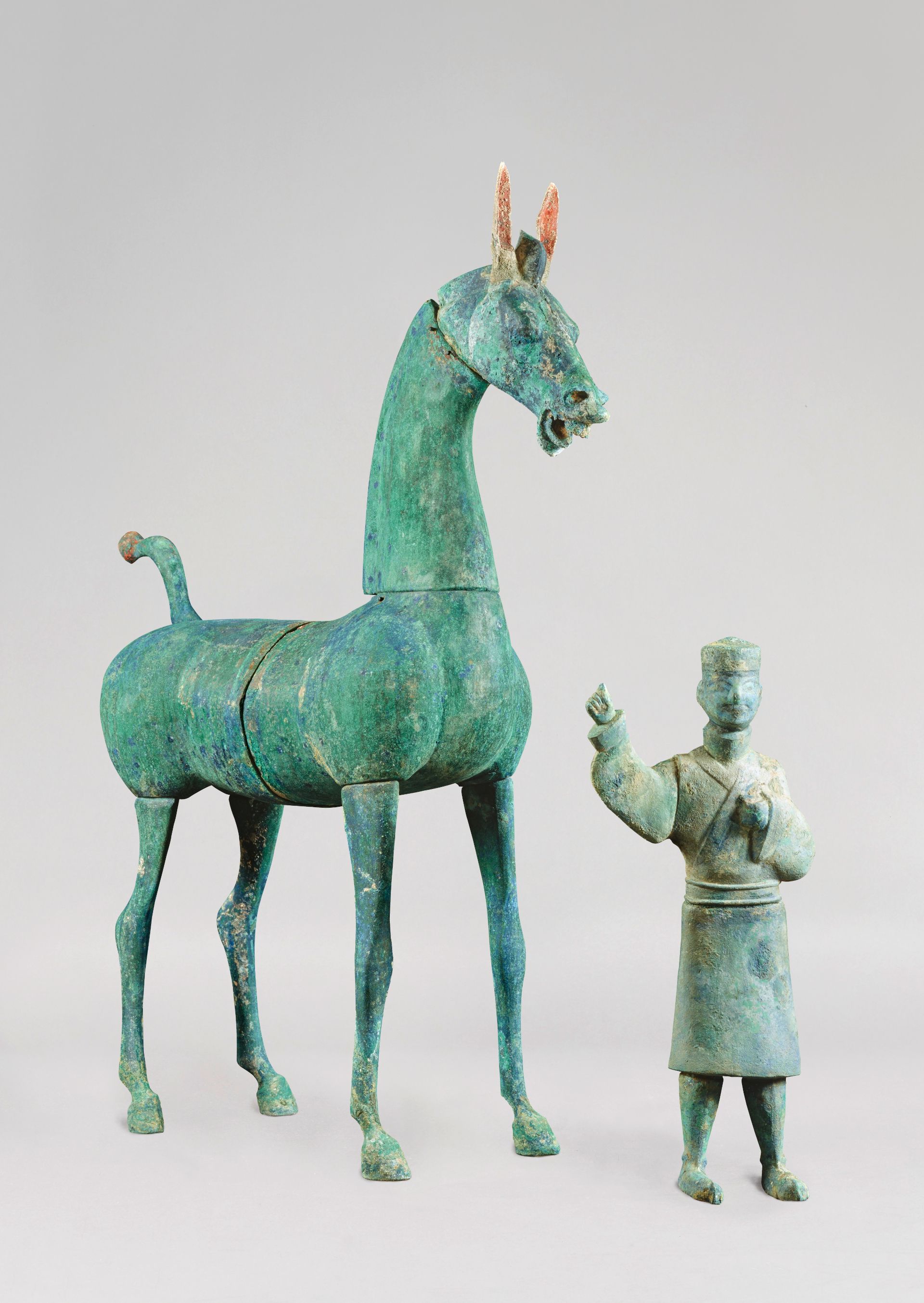 Pferd und Knecht, Bronze, China, Östliche Han-Dynastie (25–220 n. Chr.)