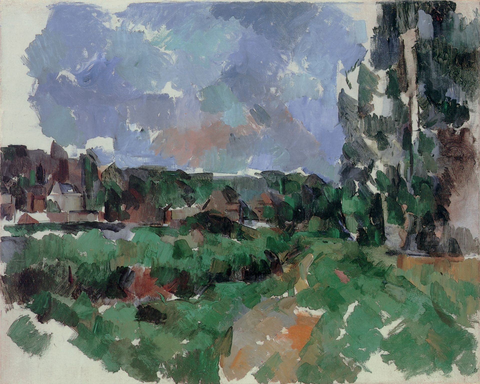 Paul Cézanne, Flusslandschaft mit Häusern, circa 1904, Öl auf Leinwand, 65,5 x 81 cm