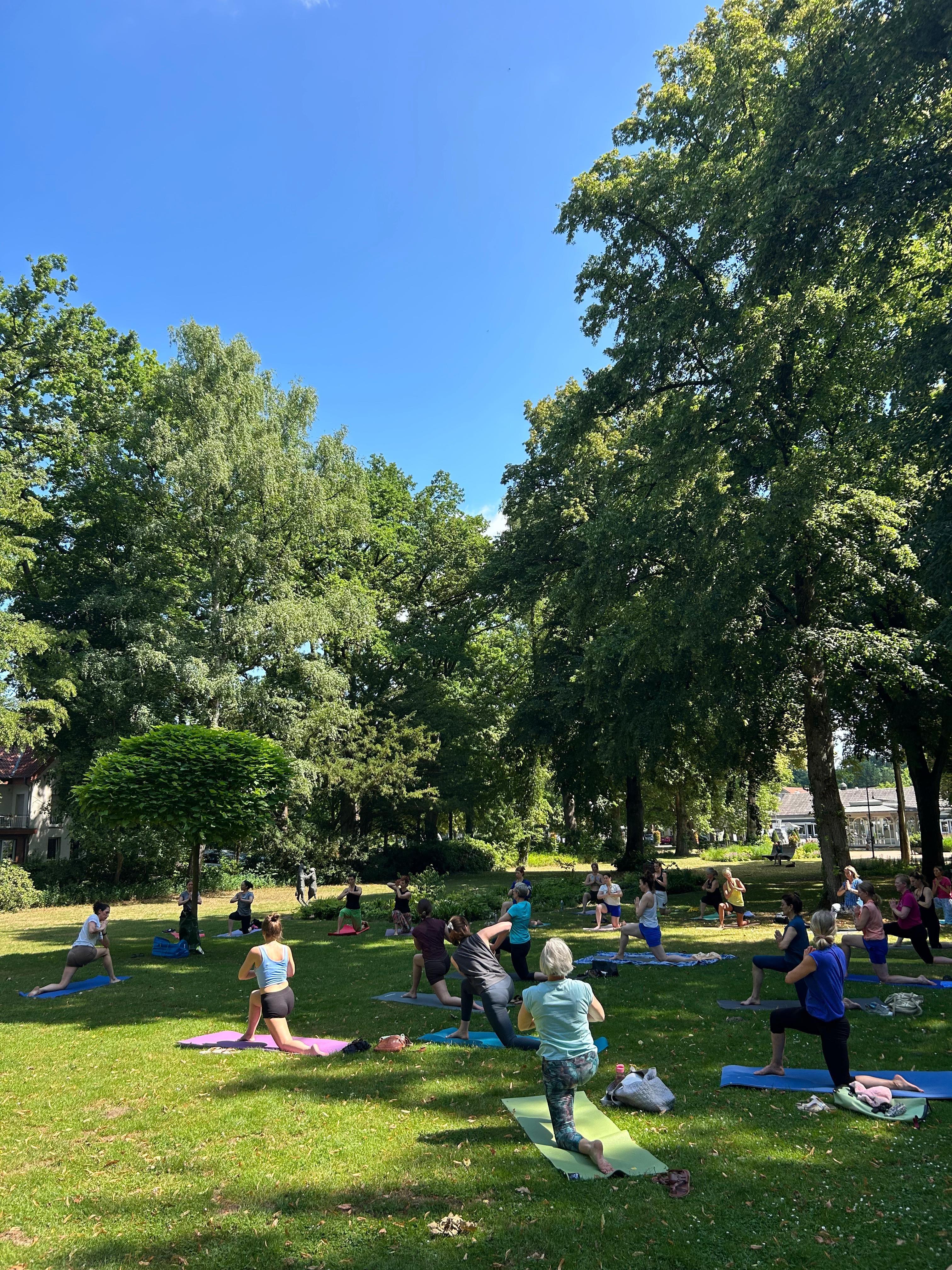 Menschen machen Yoga im Park
