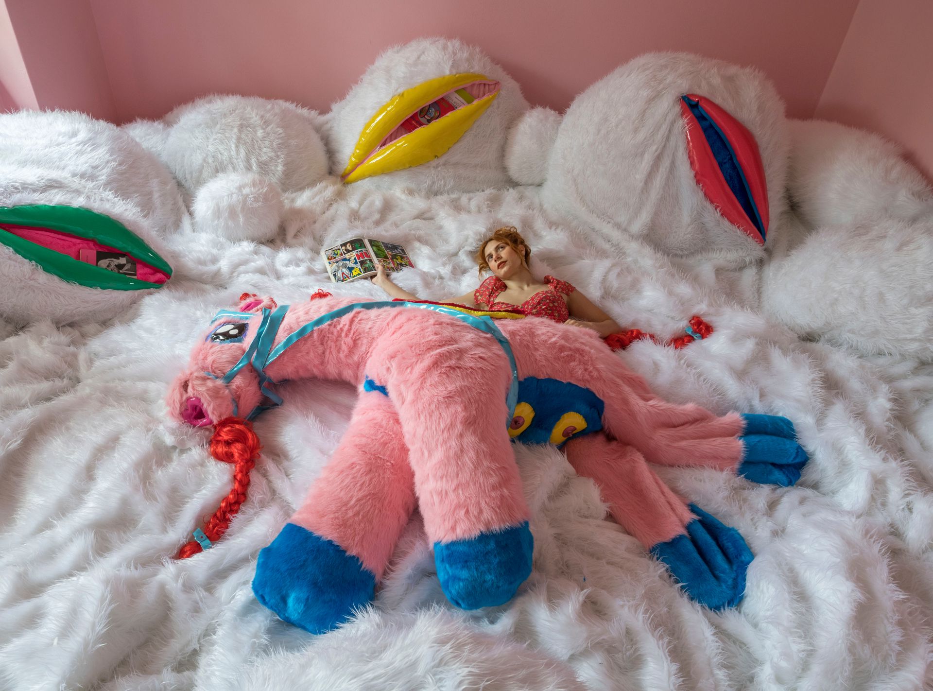 Antigoni Tsagkaropoulou, Fluffy Library, 2018, Installation, Mixed Media