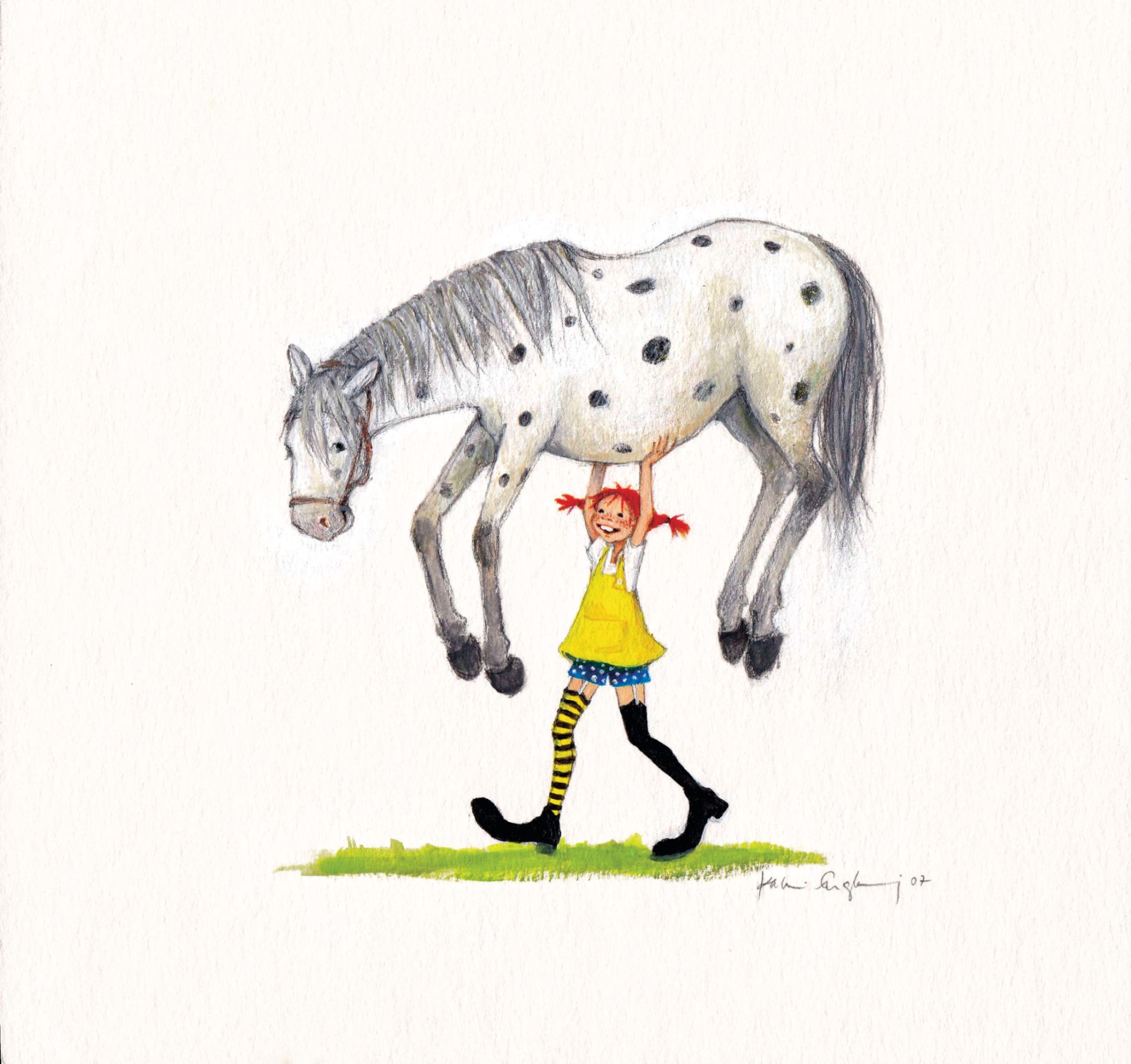 Pippi Langstrumpf und ihr Pferd Kleiner Onkel wurden häufig illustriert. In der Ausstellung können Gäste ikonische Darstellungen wie diese von Katrin Engelking kennenlernen