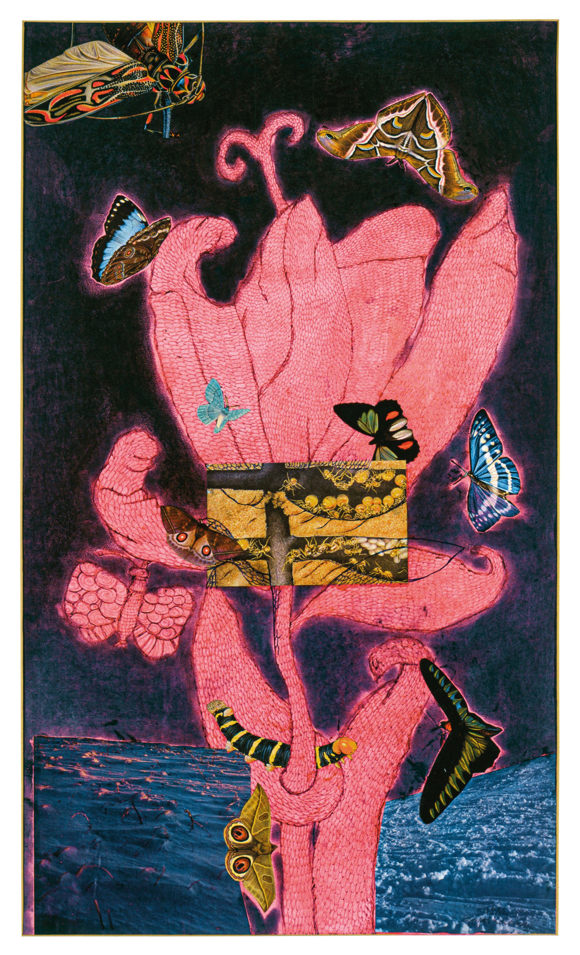 Yayoi Kusama, Self-Portrait, 1972, Collage, Pastell, Kugelschreiber und Tusche auf Papier, 74.4 × 44 cm, Sammlung der Künstlerin