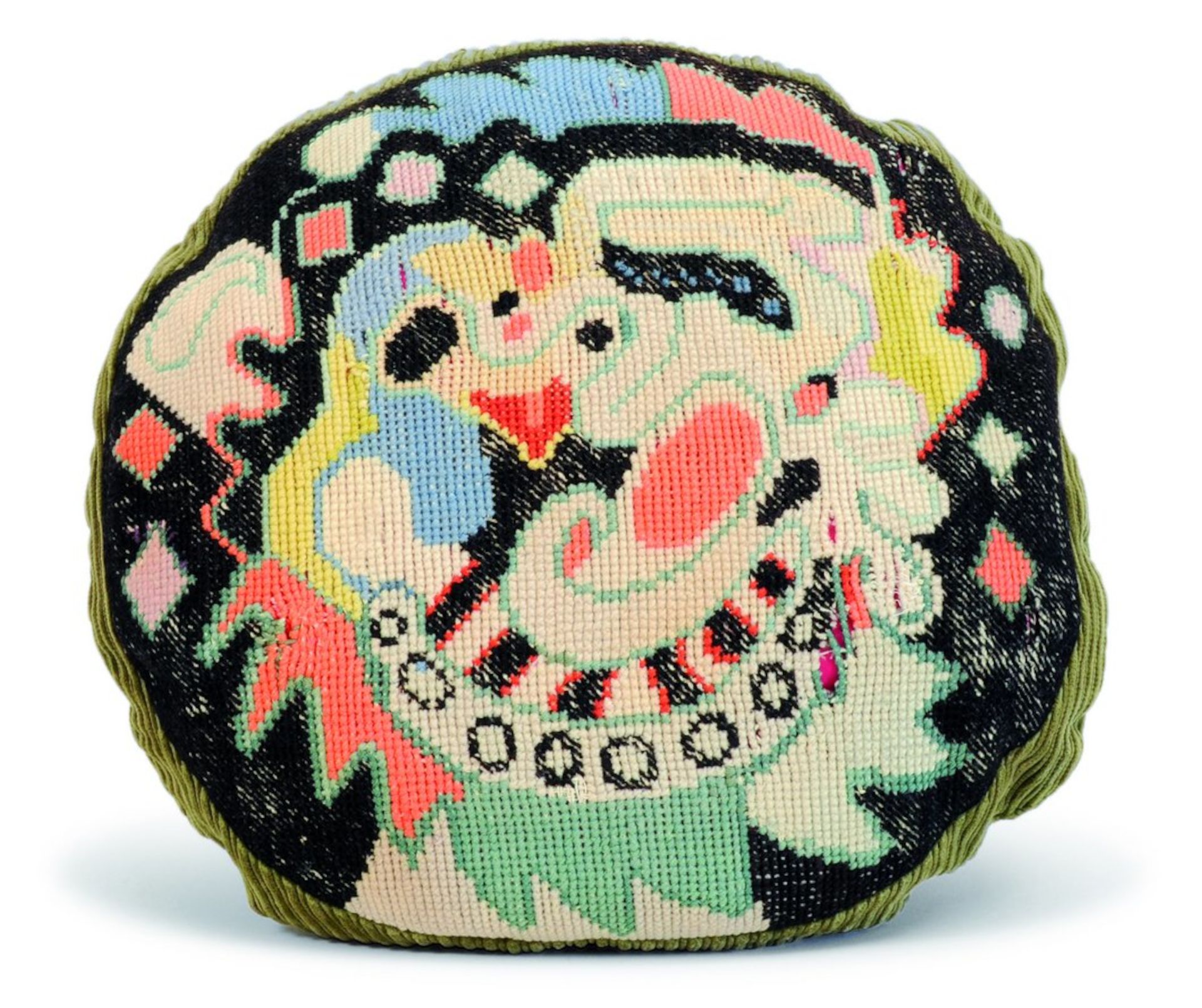 August Macke und Elisabeth Macke Abstraktes Muster III, 1913–14 Wollgarn auf Stramin, Durchmesser 39 cm