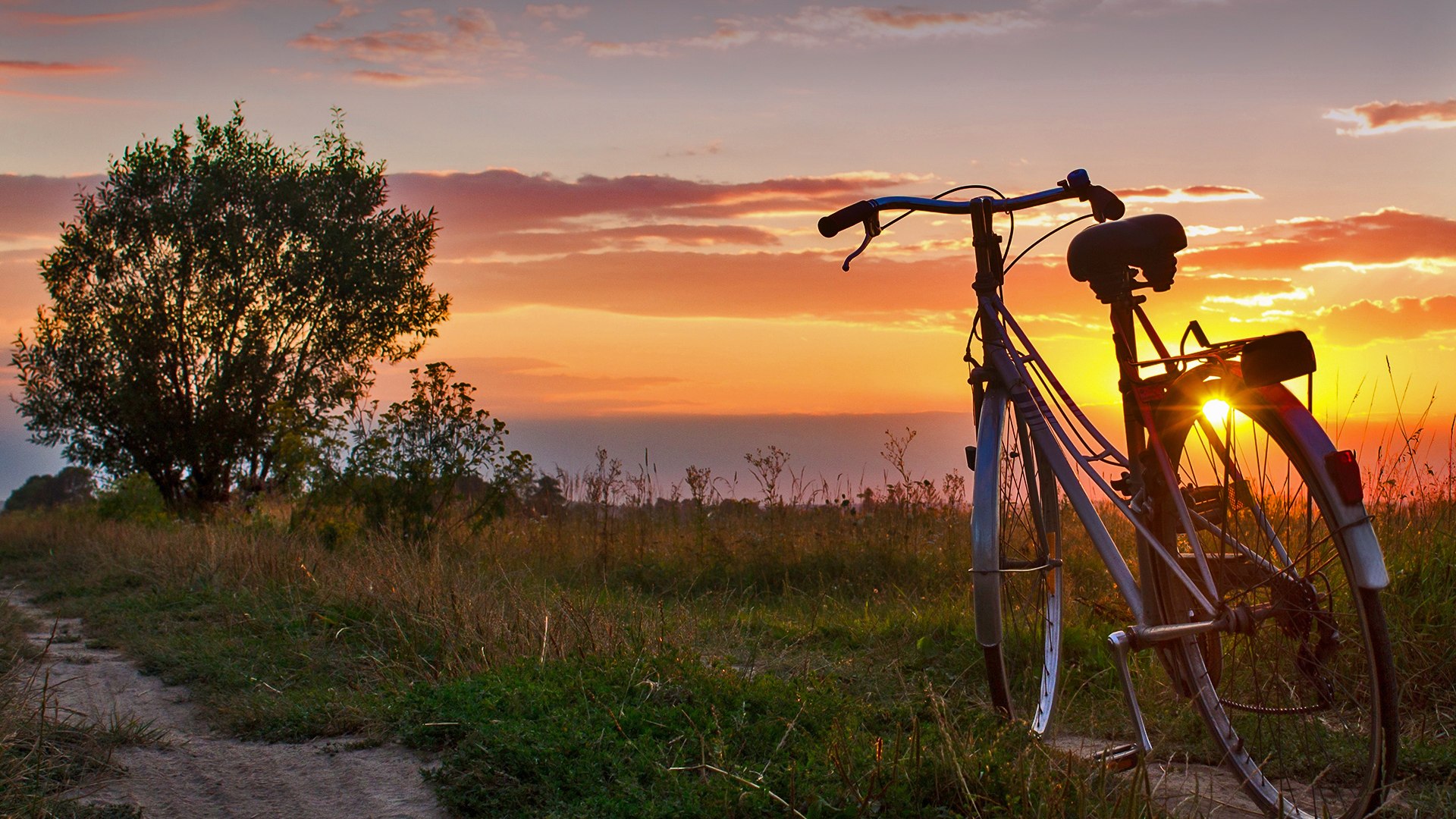 Fahrrad bei Sonnenuntergang am Niederrhein, © 123RF/Khrystyna Pochynok