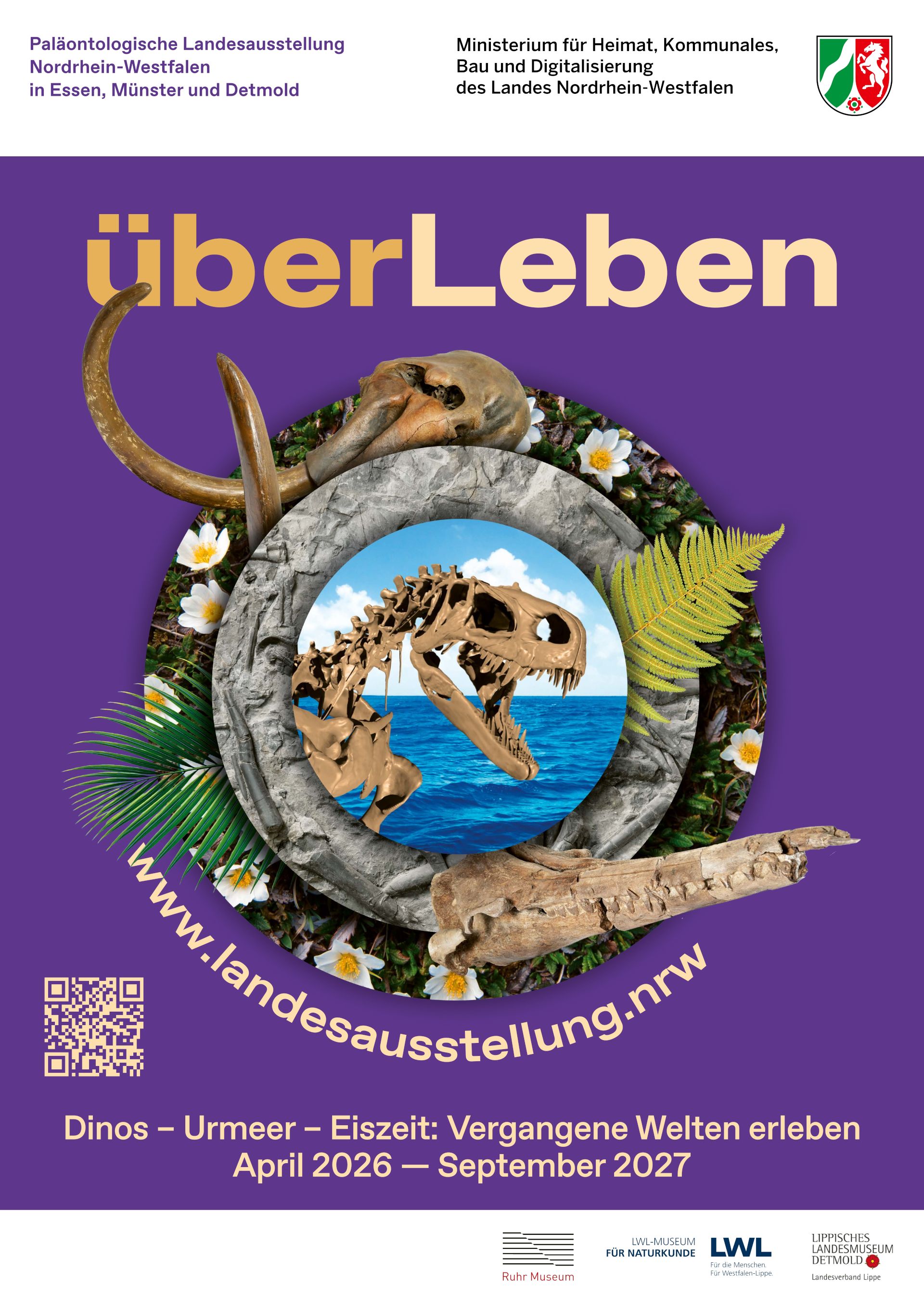 Die Paläontologische Landesausstellung „überLeben“ präsentiert die prähistorische Welt von April 2026 bis September 2027 in Essen, Münster und Detmold