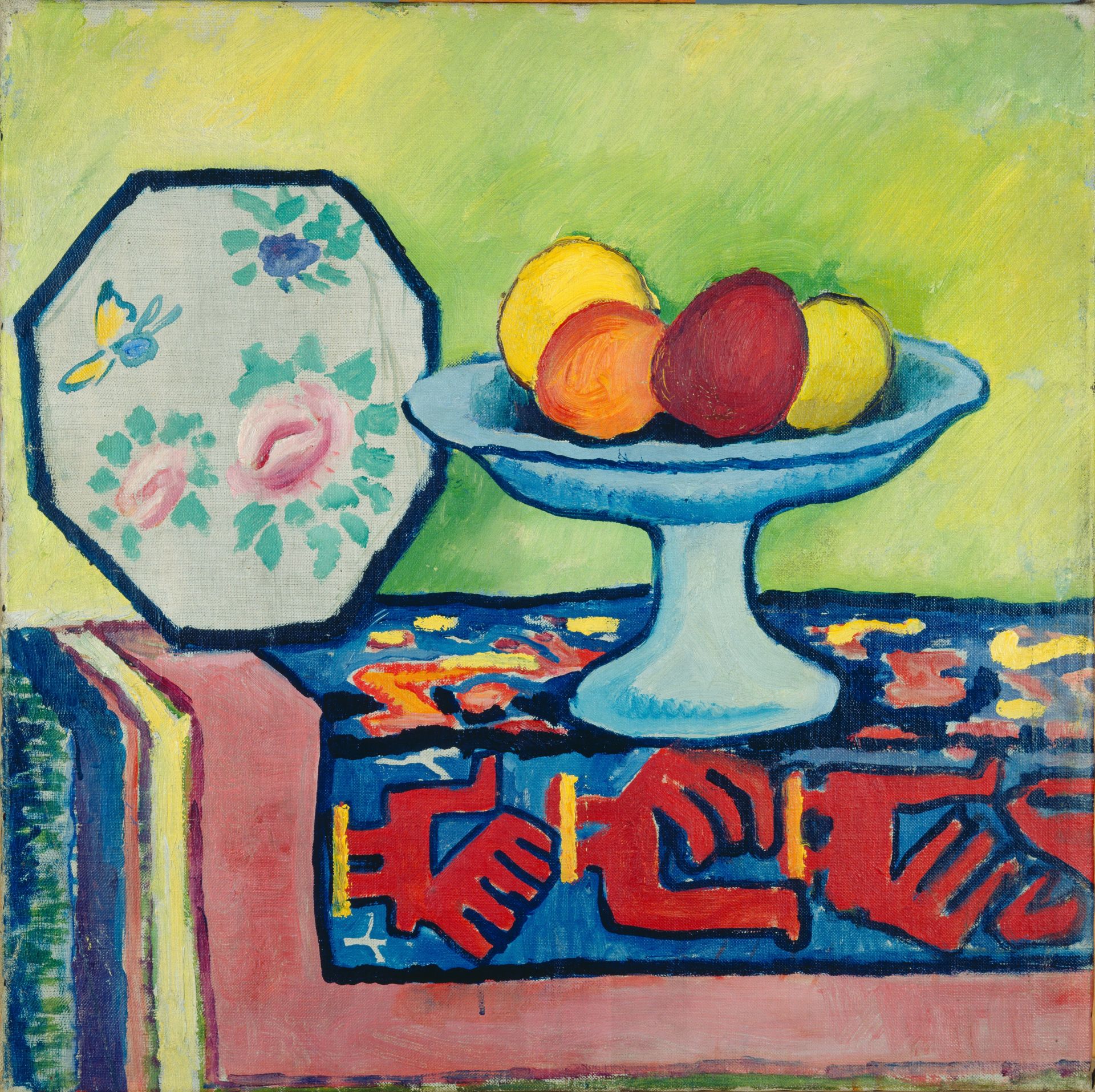 August Macke, Stillleben mit Apfelschale und japanischem Fächer, 1911, Öl auf Leinwand 56 x 56 cm, Kunstmuseum Bonn