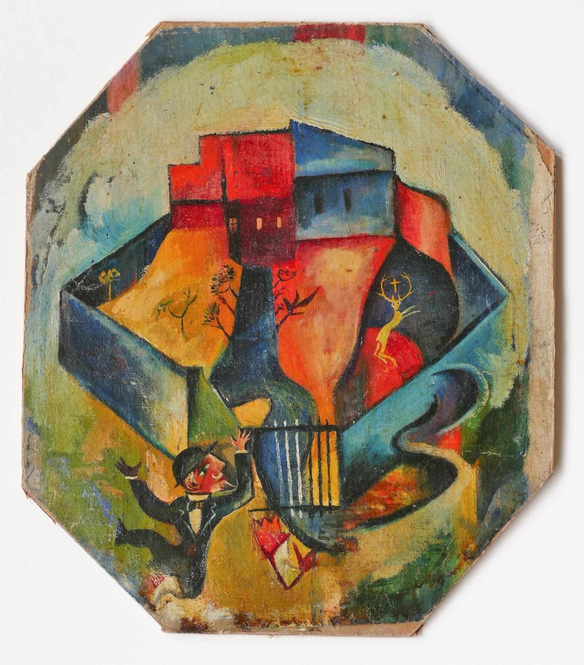 Max Ernst Im Zoologischen Garten in Köln (Hubertushirsch), ca. 1919 Öl auf Leinwand, auf Karton aufgezogen, 29,3 × 25,3 cm Privatbesitz