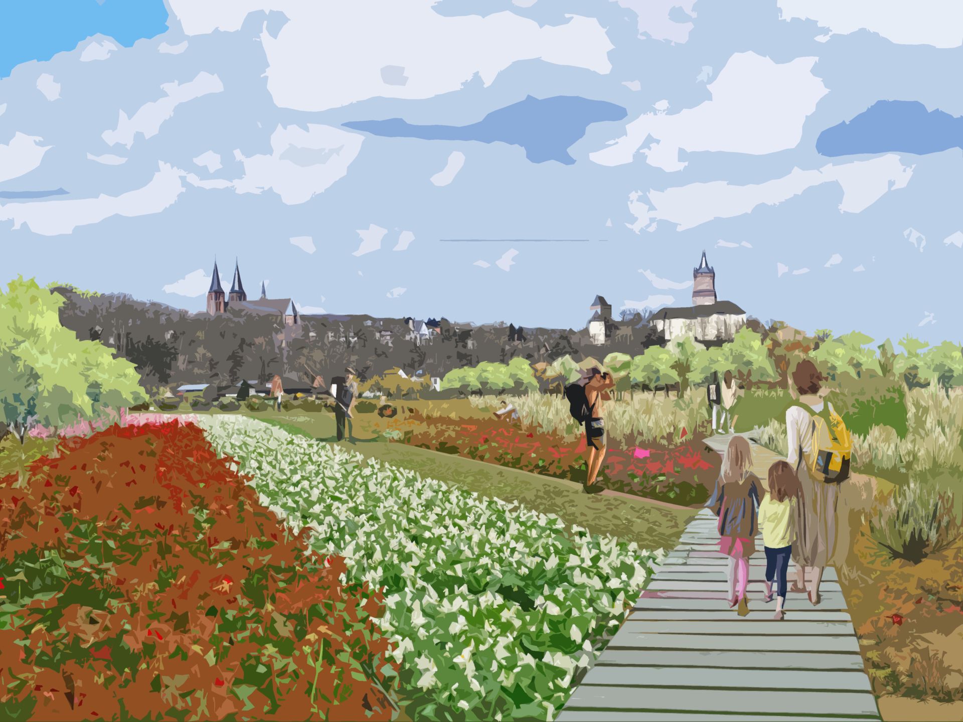 Entlang der Wege sorgt die bunte Staudenbepflanzung für Glücksmomente