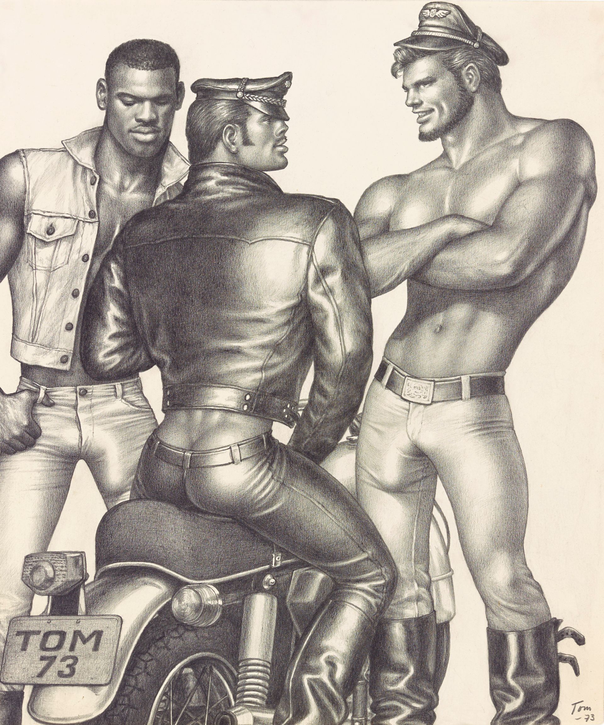 Tom of Finland, On the Bike, 1973, Graphit auf Papier, 30x25 cm