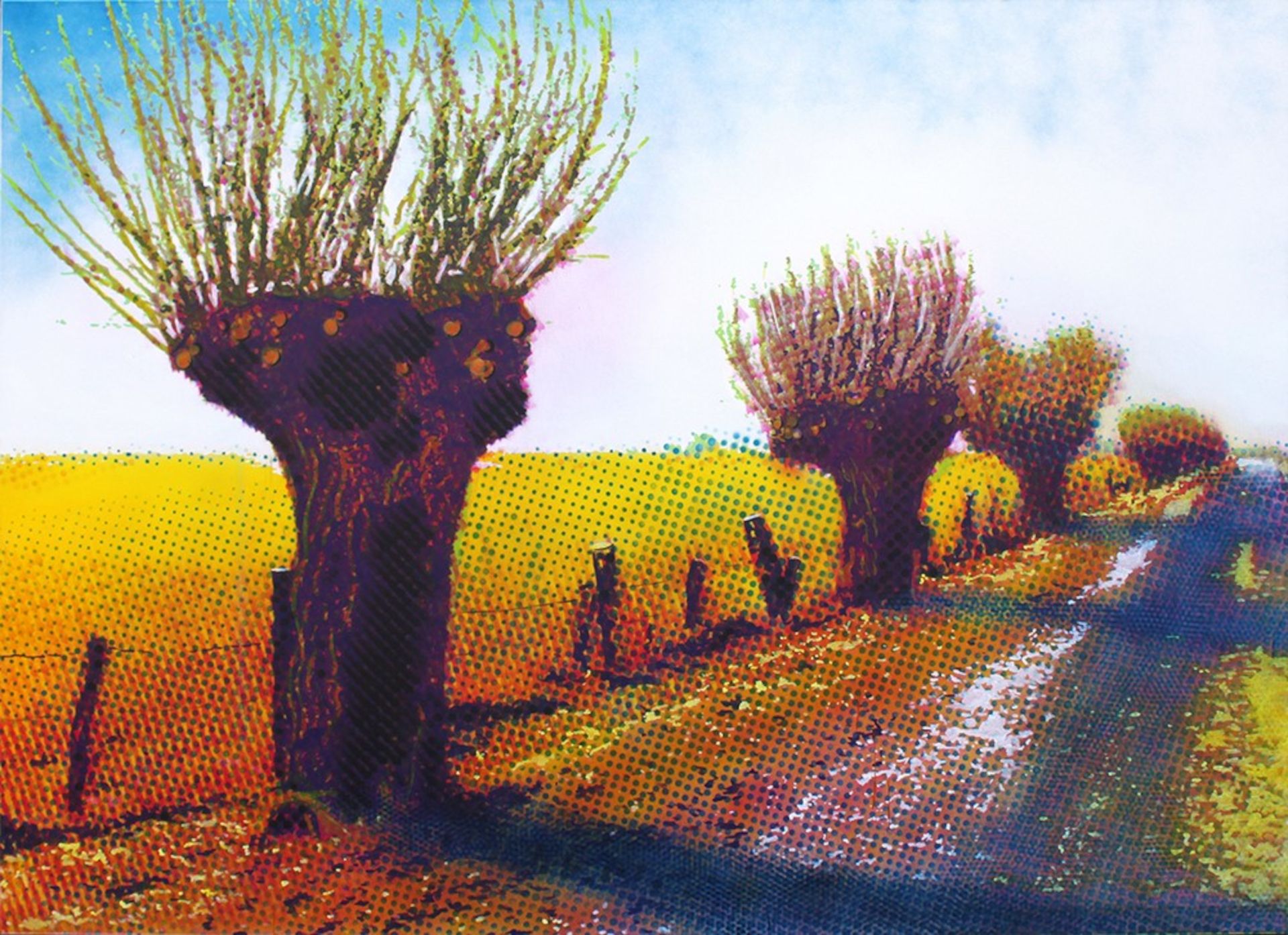 Niederrheinlandschaft bei Xanten, 2013, AcrylBananenstiele auf Leinwand, 145 x 200 cm