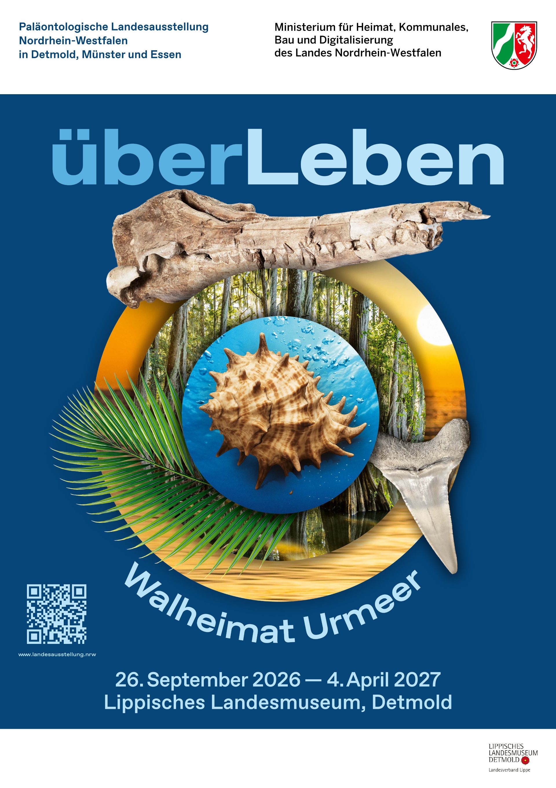 Die Ausstellung "überLeben – Walheimat Urmeer" ist vom 26. September 2026 bis zum 4. April 2027 im Lippischen Landesmuseum in Detmold zu sehen